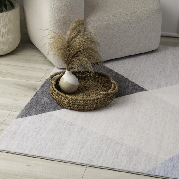 HomeRoots 8' Modern Blue and Gray Geometric Area Rug - Durable, Stain-Resistant Design for Sophisticated Spaces 8' X 11' 570046