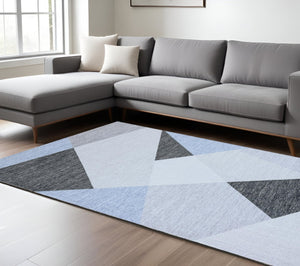 HomeRoots 8' Modern Blue and Gray Geometric Area Rug - Durable, Stain-Resistant Design for Sophisticated Spaces 8' X 11' 570046