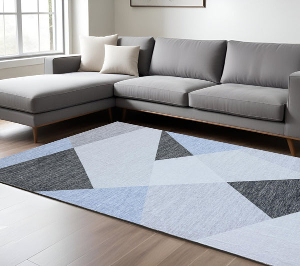 HomeRoots 8' Modern Blue and Gray Geometric Area Rug - Durable, Stain-Resistant Design for Sophisticated Spaces 8' X 11' 570046