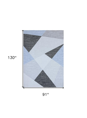 HomeRoots 8' Modern Blue and Gray Geometric Area Rug - Durable, Stain-Resistant Design for Sophisticated Spaces 8' X 11' 570046