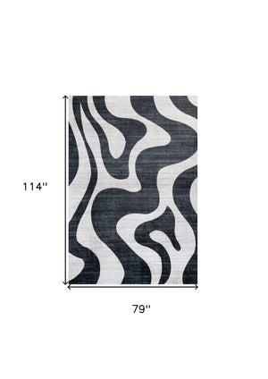 Homeroots 7' X 10' Black And White Zebra Print Area Rug  Polyester 570049