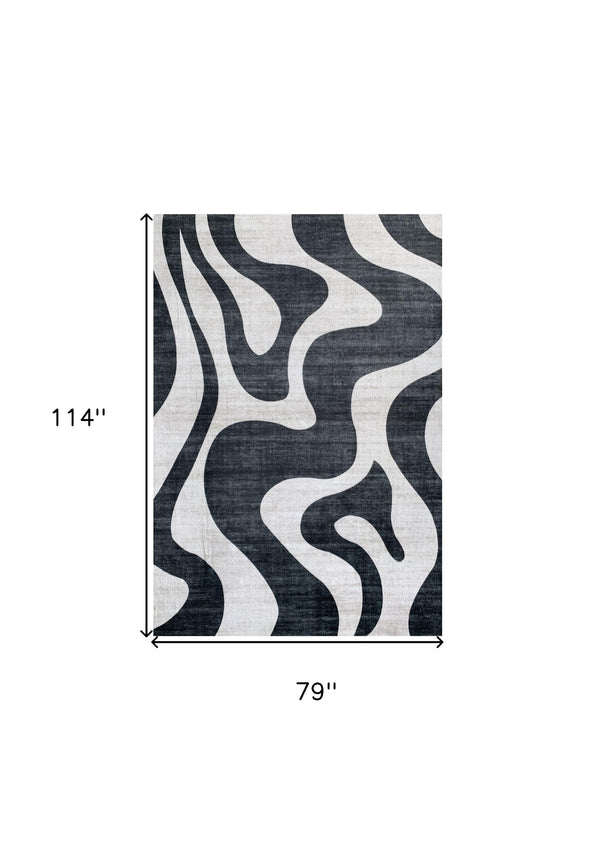 Homeroots 7' X 10' Black And White Zebra Print Area Rug  Polyester 570049