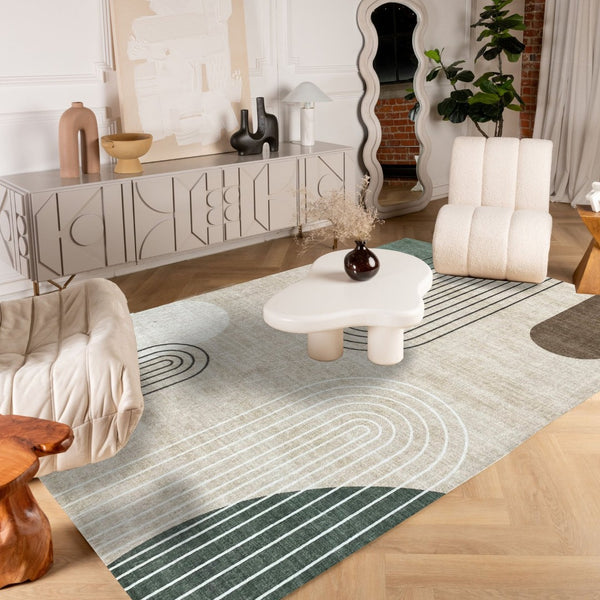 HomeRoots 5' X 8' Beige Brown and Green Abstract Area Rug – Stylish, Durable, Stain-Resistant for Any Room! 570052