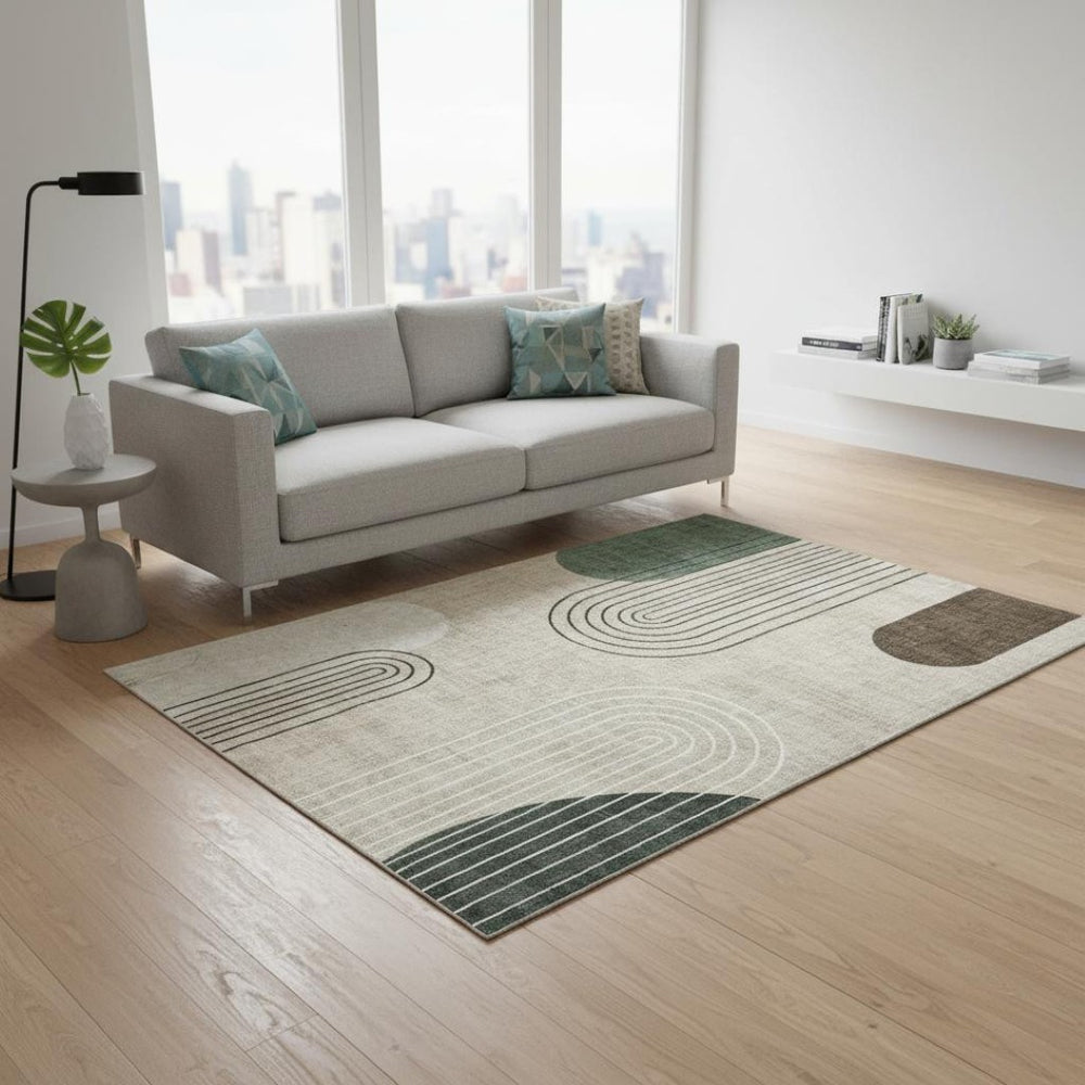 HomeRoots 5' X 8' Beige Brown and Green Abstract Area Rug – Stylish, Durable, Stain-Resistant for Any Room! 570052