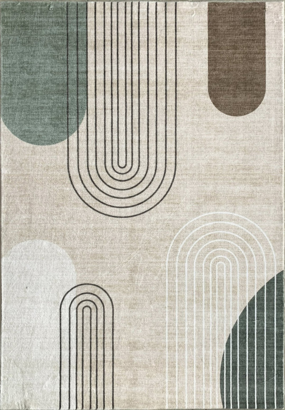 HomeRoots 7' Abstract Area Rug in Beige, Brown, and Green – Modern, Stain Resistant, Easy-Care Design for Any Room 7' X 10' 570053