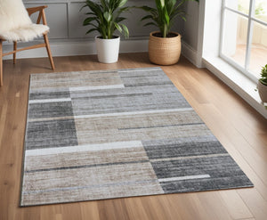 Homeroots 4' X 6' Gray And Brown Abstract Area Rug  Polyester 570055