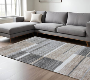 Homeroots 7' X 10' Gray And Brown Abstract Area Rug  Polyester 570057
