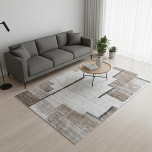HomeRoots 5' Abstract Beige and Brown Area Rug - Modern Durable Design for Stylish Living Spaces and Easy Care 5' X 8' 570060