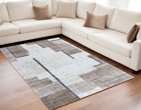Homeroots 5' X 8' Beige And Brown Abstract Area Rug  Polyester 570060