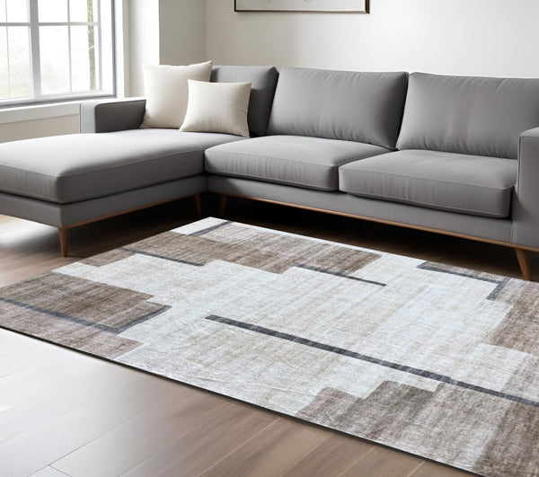 Homeroots 7' X 10' Beige And Brown Abstract Area Rug  Polyester 570061