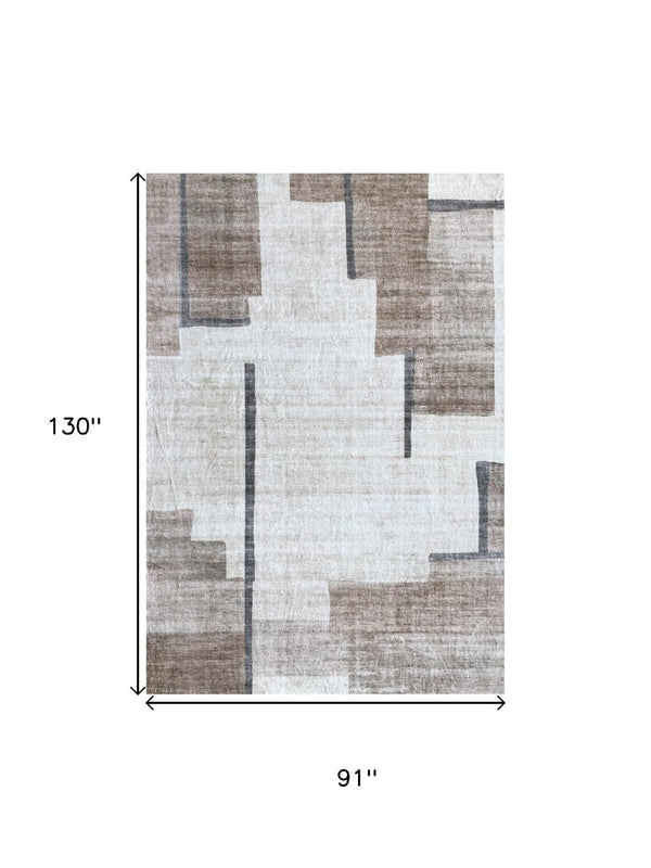 HomeRoots 8' Beige and Brown Abstract Area Rug - Modern, Durable, Stain-Resistant, Perfect for Family Spaces 8' X 11' 570062