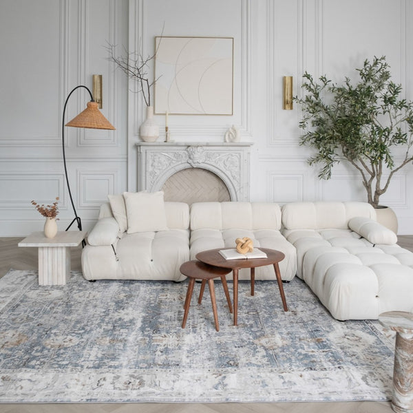 HomeRoots 7' Blue Ivory and Brown Oriental Area Rug - Elegant, Durable, Stain-Resistant for Any Living Space 570073