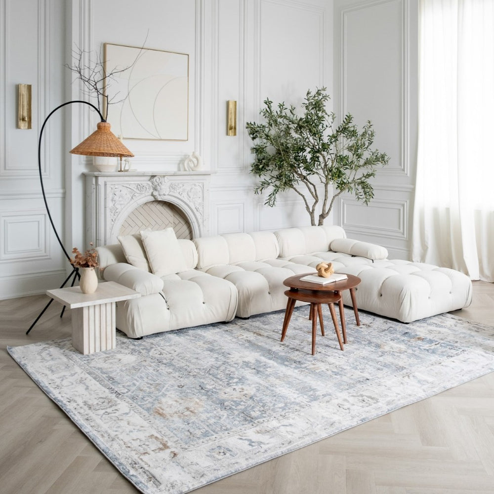 HomeRoots 8' X 11' Blue Ivory Brown Oriental Area Rug - Durable, Stain-Resistant, Perfect for Homes with Kids & Pets 570074