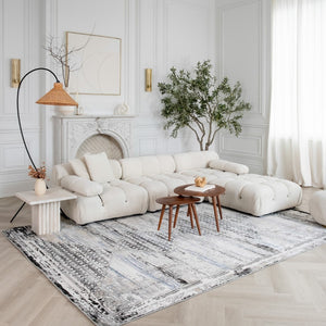HomeRoots 7' X 10' Abstract Area Rug in Gray-Blue & Ivory – Modern, Durable, Stain-Resistant for Stylish Homes 570077