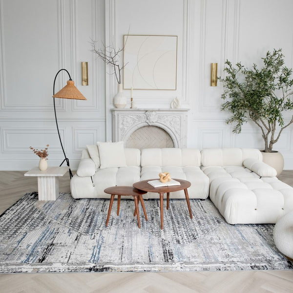 HomeRoots 7' X 10' Abstract Area Rug in Gray-Blue & Ivory – Modern, Durable, Stain-Resistant for Stylish Homes 570077