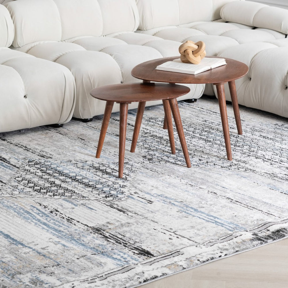 HomeRoots 7' X 10' Abstract Area Rug in Gray-Blue & Ivory – Modern, Durable, Stain-Resistant for Stylish Homes 570077