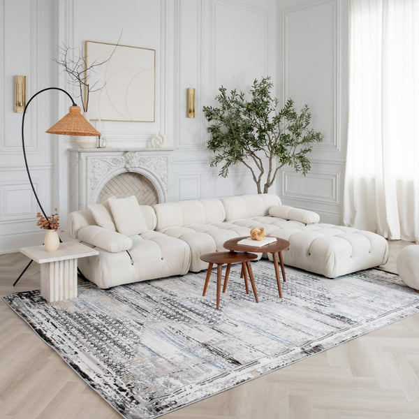 HomeRoots 8' X 11' Gray Blue and Ivory Abstract Area Rug - Modern Style, Stain-Resistant, Durable for High-Traffic Areas 570078