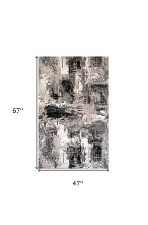 Homeroots 4' X 6' Black Gray And Beige Abstract Area Rug  Polyester 570079