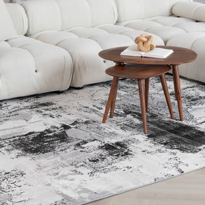Homeroots 4' X 6' Black Gray And Beige Abstract Area Rug  Polyester 570079