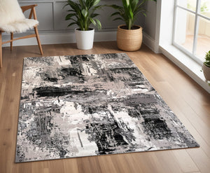 Homeroots 4' X 6' Black Gray And Beige Abstract Area Rug  Polyester 570079