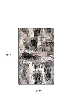 Homeroots 5' X 8' Black Gray And Beige Abstract Area Rug  Polyester 570080