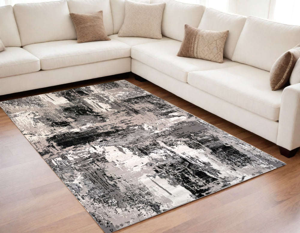 Homeroots 5' X 8' Black Gray And Beige Abstract Area Rug  Polyester 570080