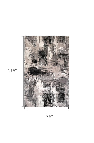 Homeroots 7' X 10' Black Gray And Beige Abstract Area Rug  Polyester 570081