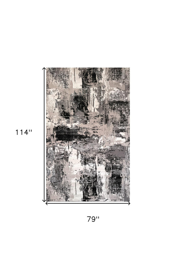 Homeroots 7' X 10' Black Gray And Beige Abstract Area Rug  Polyester 570081