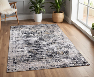 Homeroots 4' X 6' Beige Gray And White Abstract Area Rug  Polyester 570083