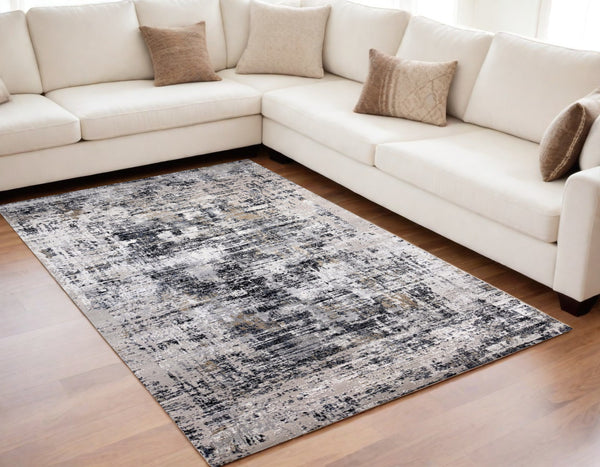 Homeroots 5' X 8' Beige Gray And White Abstract Area Rug  Polyester 570084
