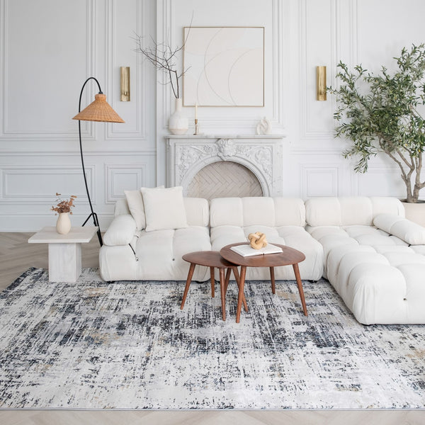 Homeroots 7' X 10' Beige Gray And White Abstract Area Rug  Polyester 570085