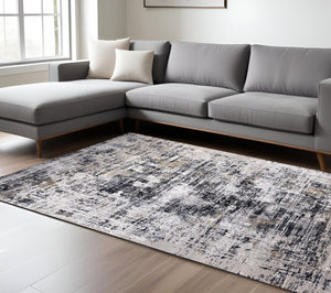 Homeroots 7' X 10' Beige Gray And White Abstract Area Rug  Polyester 570085