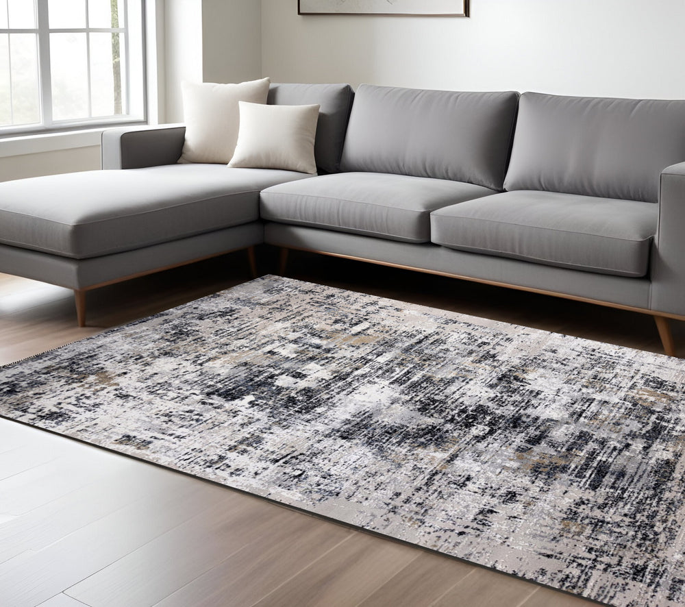 Homeroots 8' X 11' Beige Gray And White Abstract Area Rug  Polyester 570086