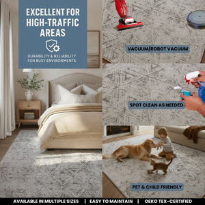 HomeRoots 5' Cream and Beige Abstract Area Rug - Contemporary Design, Stain-Resistant, Perfect for Any Room 7' X 10' 570089