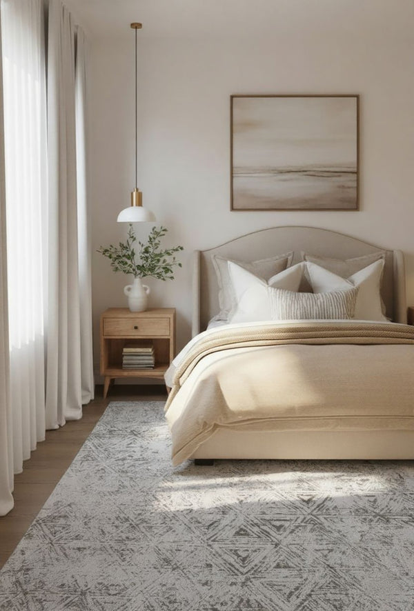 HomeRoots 5' Cream and Beige Abstract Area Rug - Contemporary Design, Stain-Resistant, Perfect for Any Room 7' X 10' 570089