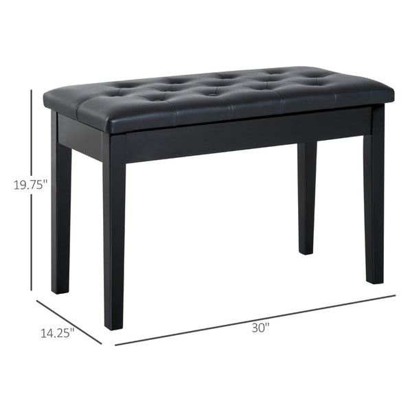 English Elm Piano Bench Duet Seat with Tufted Faux Leather Top and Glossy Wood Frame T3971P383712