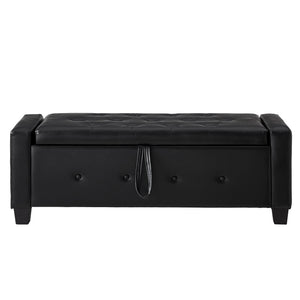 English Elm 48" Storage Ottoman Bench with Tufted Faux Leather Upholstery, Solid Wood Frame & 300lb Capacity Black W1097P338776