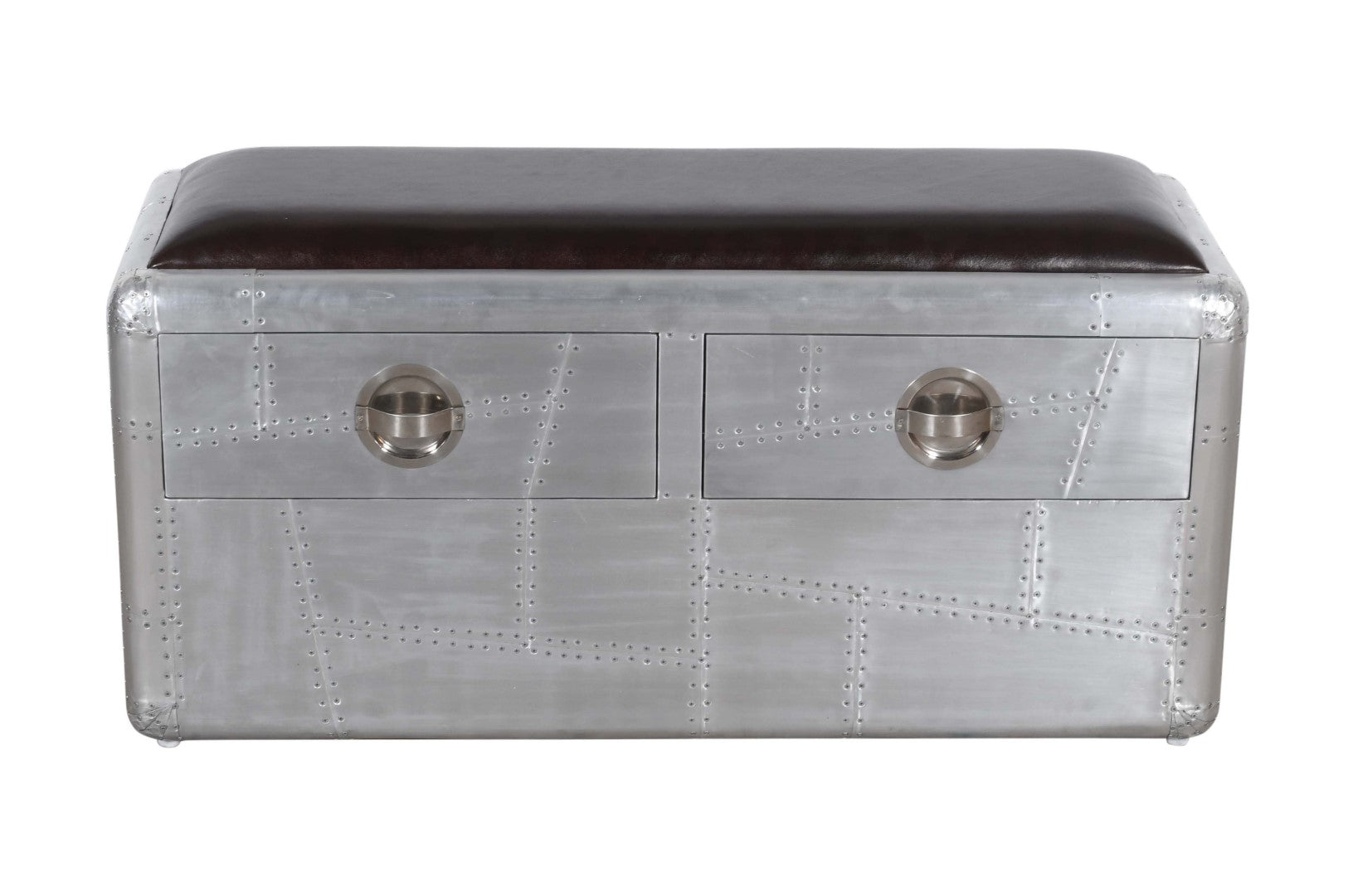Pilot Bench Pilot 2-Drawer Bench: Vintage WWII-Inspired Design with Aluminum Cladd