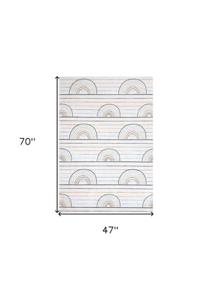 Homeroots 4' X 6' Ivory Blue And Yellow Juvenile Rainbows Youthful Area Rug  Polyester 570100