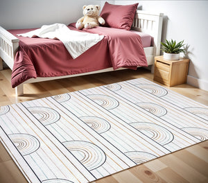 Homeroots 4' X 6' Ivory Blue And Yellow Juvenile Rainbows Youthful Area Rug  Polyester 570100