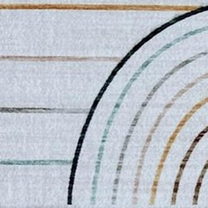 HomeRoots 5' Cheerful Ivory Blue and Yellow Rainbow Area Rug for Kids' Playrooms and Bedrooms, Durable Design 5' X 8' 570101