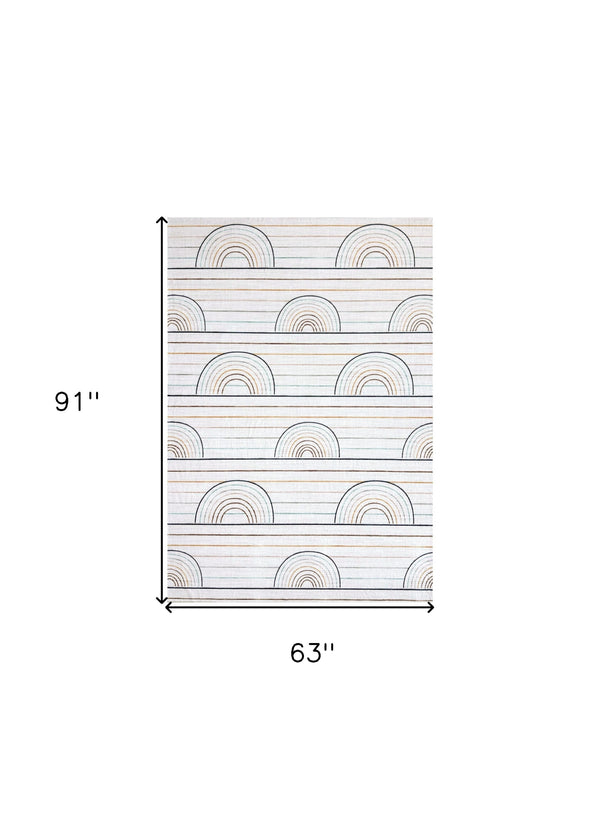 Homeroots 5' X 8' Ivory Blue And Yellow Juvenile Rainbows Youthful Area Rug  Polyester 570101