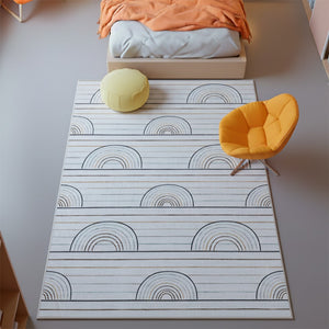 HomeRoots 5' Cheerful Ivory Blue and Yellow Rainbow Area Rug for Kids' Playrooms and Bedrooms, Durable Design 5' X 8' 570101