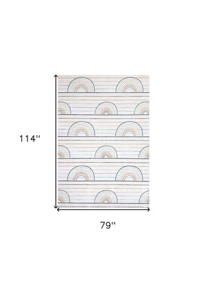 Homeroots 7' X 10' Ivory Blue And Yellow Juvenile Rainbows Youthful Area Rug  Polyester 570102