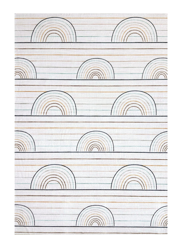 Homeroots 8' X 11' Ivory Blue And Yellow Juvenile Rainbows Youthful Area Rug  Polyester 570103