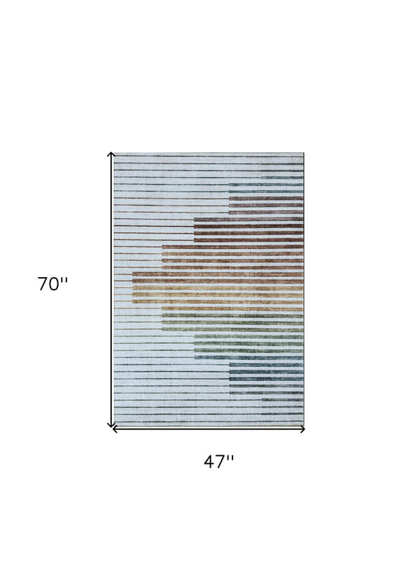 Homeroots 4' X 6' Beige Blue And Brown Striped Area Rug  Polyester 570104