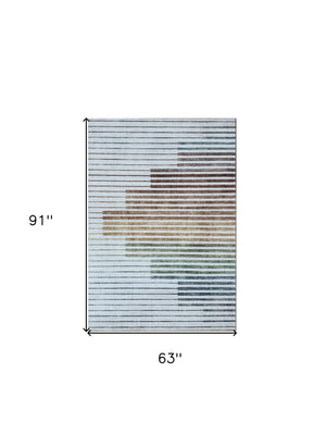 Homeroots 5' X 8' Beige Blue And Brown Striped Area Rug  Polyester 570105