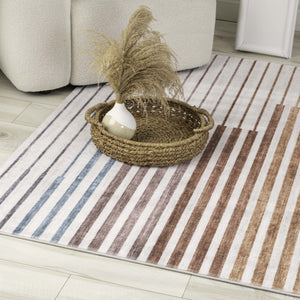 Homeroots 5' X 8' Beige Blue And Brown Striped Area Rug  Polyester 570105
