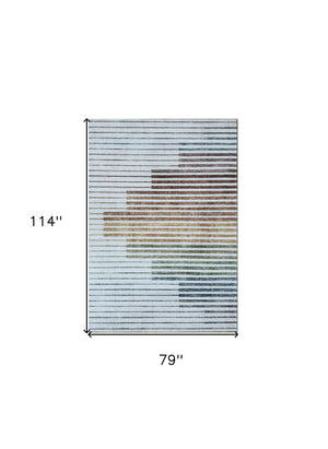 Homeroots 7' X 10' Beige Blue And Brown Striped Area Rug  Polyester 570106