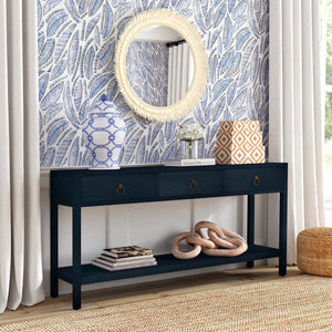 Butler Specialty Lark Rectangular Wood Console Table With Elegant Design, 2 Drawers And Open Shelf For Storage Navy Blue Acacia Solids,Mdf,Acacia Veneers 5701291-butler